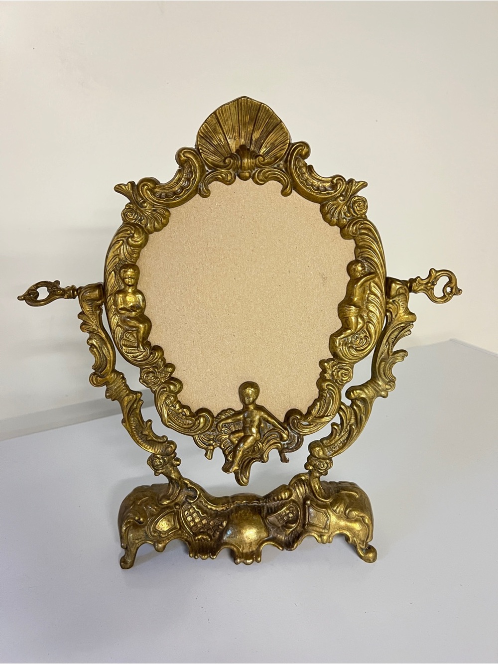 Antique-Style Gold Ornate Vanity Mirror with Cherub Motif